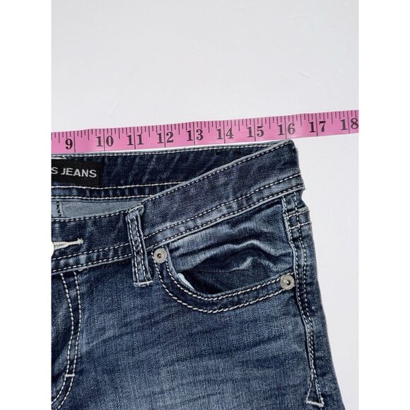 Express Jeans Stella Low Rise Boot Womens 8 Blue Denim Stretch Y2K Style Flare - Picture 9 of 16